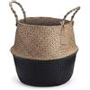 DOKOT Cesto Vimini Naturale Seagrass con Manico Ceste per Piante Cestini Portaoggetti Cesti Portabiancheria per Bagno (Nero)