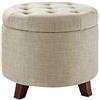 Amazon Basics Sgabello rotondo imbottito e trapuntato, ottomana rotonda, per ingresso, corridoio, soggiorno, lino, Beige, 50.8 x 43.2 x 50.8 cm