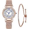 CIVO Orologio Donna Oro Rosa Set Orologio e Bracciale Donna Strass Orologio Acciaio Donna Elegante Analogico Quarzo Orologio da Polso Donna Classico Design, Regalo Donna