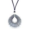 ASTER ALHELÍ - Collana Donna con Grande Ciondolo Sol Etnico in Argento o Bronzo - Ciondolo da Donna con Altezza Regolabile e Cordoncino in Pelle Scamosciata - Ideale come Regalo da Donna (Argento)