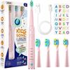 Seago Spazzolino Elettrico Bambini 6-12 Anni, Spazzolini Elettrici per Con Adesivi Fai Da Te Divertenti, Timer Da 2 Minuti, 4 Testine Spazzolino Bambini,Impermeabile IPX7 SG-2303 (Rosa)