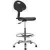 WAYTEX ATIK - Seggiolino alto da lavoro, seduta e schienale ergonomici, regolabile in altezza da 57 a 81 cm, con poggiapiedi in metallo cromato, girevole a 360°