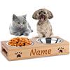 OXYEFEI Ciotola Per Gatti/Cani Personalizzata Con Personalizzazione Nome, Mangiatoia in Bambù Con 2 Ciotole, Viene Fornita Con un Pad in Silicone Antiscivolo, Facile Da Pulire (Stile 2)