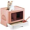LANTUS Lettiera gatto chiusa, pieghevole con spazzola in pelliccia, cassetto, lettiera per gatti, facile da pulire e grande capacità -48,5 * 36,5 * 38 cm - rosa