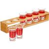 Relaxdays 6 Bicchieri da Shot con Supporto, Bicchierini in Vetro 4 cl, Vassoio in bambù, Idea Regalo, Marrone Chiaro, 60% 40%, 8 x 33 x 6 cm