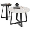 Stella Trading Jason-Set di 2 Rotondi, Colore Bianco, Moderno Set di tavolini con Struttura in Metallo Nero, Ceramica, 70 x 45 x 70 cm