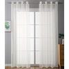 Gardinenbox Set di 2 tende trasparenti Uni, 145 x 140 cm, color crema, con occhielli e chiusura a corda, per soggiorno, 20332-cn2
