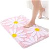 QJHOMO Tappeto da bagno rosa con simpatici margherite, tappetino da bagno antiscivolo, lavabile, tappetino per il bagno con fiori bianchi e gialli, morbido tappetino doccia, assorbente, tappeto da