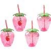 Toyvian 4 set di bicchieri in plastica con coperchio di cannuccia, fragola, paglia, bicchiere per latte, tazza per tè, succhi di tè, caffè, tazza per smoothie