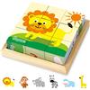 Japace Puzzle in Legno, Puzzle con Animali 3D Cubo di Legno Giocattolo Educativi Montessori per Bambini 1 2 3 4 Anni, Regalo di Compleanno per Ragazzi e Ragazze