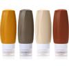 LUFEVRM Bottiglie da viaggio 90ml in silicone,4pcs prova di perdite ricaricabili portatili accessori vuoti contenitori da viaggio per lozione,shampoo,balsamo,liquidi,senza BPA (Marrone)