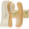 com-four® Spazzola per Neonati e Pettine per Neonati e Bambini Piccoli | spazzola per capelli in bambù con morbida lana di pecora