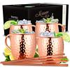 Vezato Bicchieri Moscow Mule [500ml] - Bicchieri in rame martellato con cannucce - Set Moscow Mule fatto a mano [4 pezzi] - Bicchieri in acciaio inossidabile per Moscow Mule