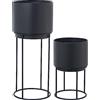 DRW Set di 2 vasi rotondi in metallo con gambe in nero, 32 x 32 x 76 cm