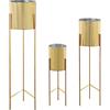 DRW Set di 3 vasi con gambe in metallo in oro e interno argentato 21 x 21 x 93 cm