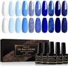 Shining She Smalto Semipermanente Unghie,10 Colori Azzurri Blu Scuro Bianco Glitter Smalti Semipermanenti per Unghie Soak Off UV/LED per DIY Manicure Salone,8ml