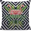 WONDERTIFY - Federa decorativa per cuscino, motivo: fenicottero con foglie di banana tropicale, per divano, letto, divano, rosa, nero, bianco, 45 x 45 cm