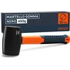Presch Martello di gomma nero 450 g - Mazza con manico in fibra di vetro - ⌀ 55 mm - Testa in materiale naturale per esterni - Mazza resistente e morbida per pietre e altro