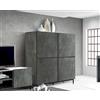 KONTE.DESIGN Credenza PIETRASANTA in legno, finitura in acciaio ossidato, piano effetto marmo statuario, 136x50 cm