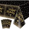 QUERICKY Tovaglie nere e oro di buon compleanno, 130 x 220 cm nero oro rettangolo copritavolo per uomini donne ragazzi ragazze compleanno decorazioni di partito Forniture (4)
