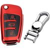 M.JVisun Morbido TPU Chiave Auto Protettiva Custodie Cover per Audi A1 A3 A4 A6 A8 Quattro Q2 Q3 Q7 R8 RS3 RS6 S3 S6 TT TTS - Lucido Rosso - Metallo Portachiavi