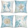 Bonhause Federe per Cuscini Spiaggia Oceano 45 x 45 cm Copricuscini Cavalluccio Marino Tartaruga Stella Marina Costiera Velluto Morbido Federa per Cuscino Divano Casa Decorazione Set di 4