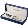 Waterman Expert penna roller | Collezione Made in France | Laccatura blu e metallo | Cappuccio cesellato | Inchiostro nero | Confezione regalo