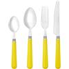 Baroni Home Set 24 pz Posate da Tavola in Acciaio Inox, Posate con Manico in Plastica per 6 Persone, Lavabili in Lavastoviglie, Forchetta, Coltello, Cucchiaio, Cucchiaio da The o Dolce, Giallo