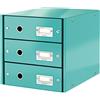 Leitz Click & Store Cassettiera a 3 Cassetti Pieghevole, Organizer per Riporre Documenti, Cataloghi e Riviste in Formato A4, Adatta per Casa e Ufficio, Acquamarina, 60484051