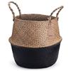 DOKOT Cesto Vimini Naturale Seagrass con Manico Ceste per Piante Cestini Portaoggetti Cesti Portabiancheria per Bagno (Nero)