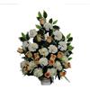 DRW - Centrotavola con Fiori per cementerio Santos con Coppa in Toni Beige, Giallo, Rosa e Verde, 60 x 40 cm