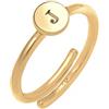 Elli Ring Women Letter J Basic Minimal Ajustable In 925 Sterling Silver Gold-Plated
