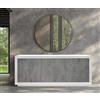 Credenza LAMPEDUSA in legno bianco frassinato, ante finitura grigio cemento, 180×50 cm