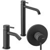 Vema Rubinetterie - Maira nero set lavabo Alto + bidet con scarico + miscelatore doccia V27020 + V27070 + V27140
