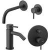 Vema Rubinetterie Vema - Maira nero set lavabo al muro + bidet con scarico + misc. doccia con deviatore meccanico V27050FO+V27070FO+V27142FO