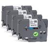 ilauke 4 x Nastro etichettatrice a nastro per etichettatrice, nero su bianco, 12 mm x 8 m, compatibile con Brother P-Touch Etichettatrice PT-E100 PT-E200 D200 D210 H100 P300BT 1010 1090 110CH 1230PC