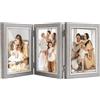 Shampsen 3 cornici portafoto 13 x 18 cm, colore grigio, con cerniera, tripla cornice pieghevole da tavolo, display da scrivania, regalo per mamma, fidanzata