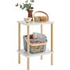 IBUYKE Tavolino, Tavolino Salotto a 2 Livelli, Comodino in Stile Moderno, Ripiani Portaoggetti, Soggiorno Camera da Letto, Assemblaggio Semplice, Bianco WST002W