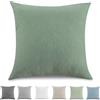 TOCOMOA Federe Cuscino Letto 80x80 cm Set Da 2, Copricuscino Letto Cotone Lavato Al 100%, Aspetto Lino E Federa Traspirante Verde Con Cerniera