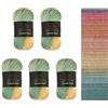 Wollbiene Summer Touch Batik, 5 gomitoli di lana da 100 g, multicolore con gradiente, 500 g di lana mercerizzata in microfibra acrilica (501 giallo-arancio-menta)