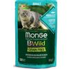 Monge Natural Superpremium Bwild per gatti adulti Grain Free Bocconcini Merluzzo Gamberetti e Ortaggi 85 gr