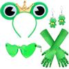 HOWAF Costume Rana Accessori, Fascia Rana Cerchietto per Capelli con Rana e Corona Orecchini Rana Verde Occhiali Cuore Occhiali a Cuore Guanti Lunghi per Cosplay Halloween Carnevale Adulto Bambini