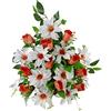 DRW Centro di fiori artificiali per cimitero boccioli e dalie Bianco e Arancione 60x40 cm
