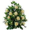 DRW Centro di fiori artificiali con rose realistiche bianco rotto per cimitero chiese matrimoni centro fiori per santi con rose ed eucalipto 80x70x40 cm