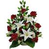 DRW Centro di Fiori Artificiali per Cimitero Bianco e Rosso Chiese Matrimoni Centro Fiori per i Santi con Lilium, Gemme, Gerbere e Ortensie Rosso e Bianco 80x65x30 cm