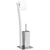 Relaxdays Set da Accessori per WC, Porta Scopino in Acciaio Inox, Piantana Portarotolo HLP 71 x 20 x 20 cm, Argentato