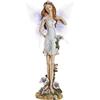 DRW Figura Fata NINFA Viola Resina con Fiori 16X9X29,5 cm