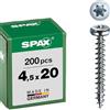 SPAX, A9J, Vite universale, testa semi-rotonda, T-STAR plus, 4 Cut, filettatura piena, 200 pezzi, 4,5 x 20 mm, Zincato lucido