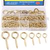 Glarks Set Assortito di 100 Pezzi 6 Misure Tirafond a Occhiello in Ottone Placcato Ganci a Vite a Forma di Occhio Ganci per Appendere