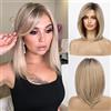 HAIRCUBE Dritto Breve Charming Bob con Bangs Parrucche per Donna Natura Resistente al calore Fibra sintetica Partito/Cosplay/Costume/Parrucca quotidiana (radice scura ombra cenere bionda)